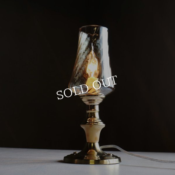 USAヴィンテージアンバーグラスキャンドルテーブルライト｜アンティーク卓上照明マーブルストーン