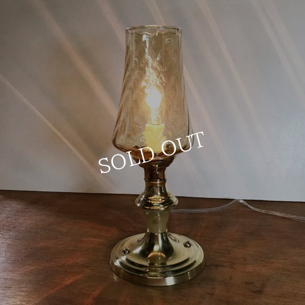 USAヴィンテージアンバーグラスキャンドルテーブルライト｜アンティーク卓上照明マーブルストーン