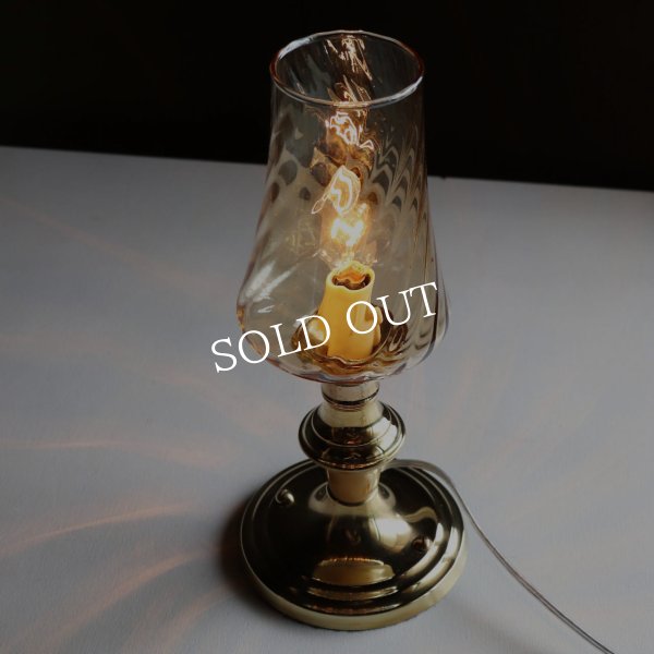 USAヴィンテージアンバーグラスキャンドルテーブルライト｜アンティーク卓上照明マーブルストーン