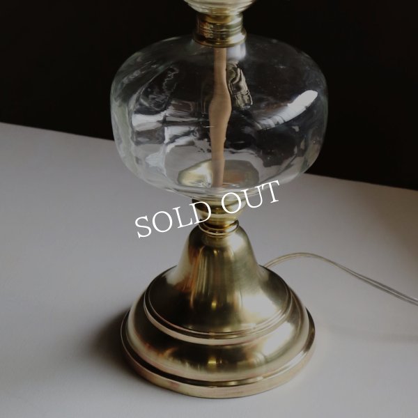 USAヴィンテージオイルランプスタイルテーブルライト｜エッチンググラスチムニーアンティーク卓上照明