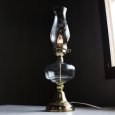 USAヴィンテージオイルランプスタイルテーブルライト｜エッチンググラスチムニーアンティーク卓上照明
