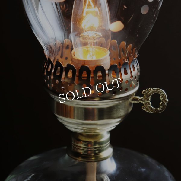 USAヴィンテージオイルランプスタイルテーブルライト｜エッチンググラスチムニーアンティーク卓上照明