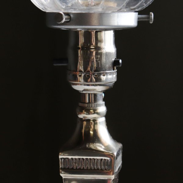 ギリシャ雷文・銀巻アンティーク卓上照明｜USAヴィンテージアールデコガラスシェード付テーブルライト