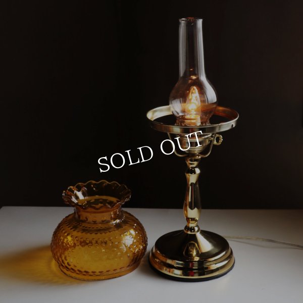 USAヴィンテージホブネイルアンバーガラスシェードテーブルライト｜卓上照明スチューデントランプスタイル