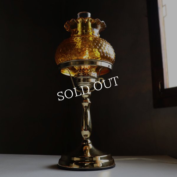 USAヴィンテージホブネイルアンバーガラスシェードテーブルライト｜卓上照明スチューデントランプスタイル