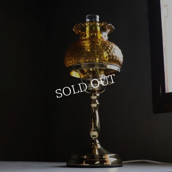 USAヴィンテージホブネイルアンバーガラスシェードテーブルライト｜卓上照明スチューデントランプスタイル