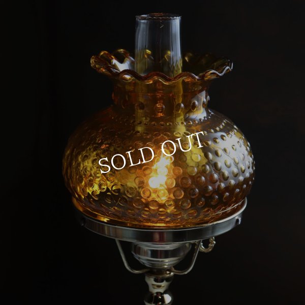 USAヴィンテージホブネイルアンバーガラスシェードテーブルライト｜卓上照明スチューデントランプスタイル