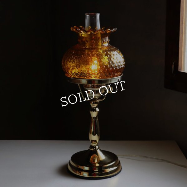 USAヴィンテージホブネイルアンバーガラスシェードテーブルライト｜卓上照明スチューデントランプスタイル