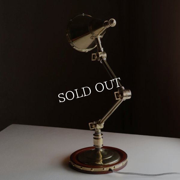 USAヴィンテージインダストリアル角度調整付きデスクライト真鍮・木｜アンティークテーブルランプ卓上照明