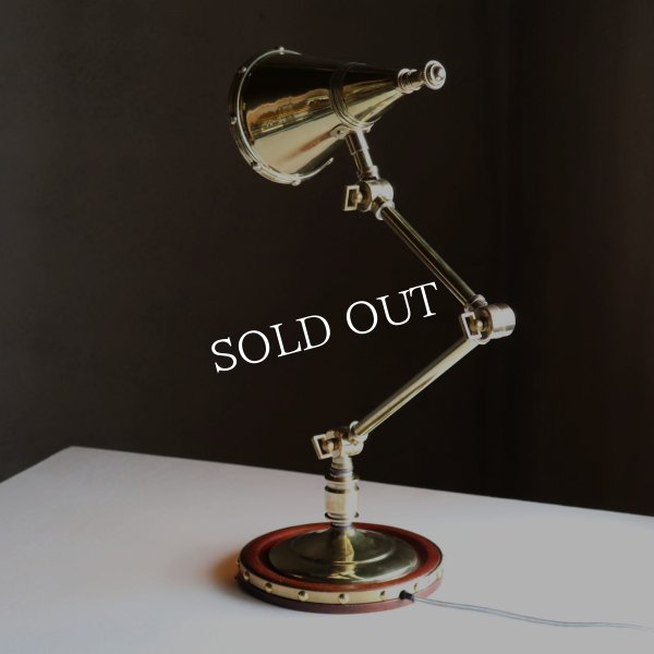 USAヴィンテージインダストリアル角度調整付きデスクライト真鍮・木｜アンティークテーブルランプ卓上照明