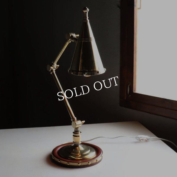 USAヴィンテージインダストリアル角度調整付きデスクライト真鍮・木｜アンティークテーブルランプ卓上照明