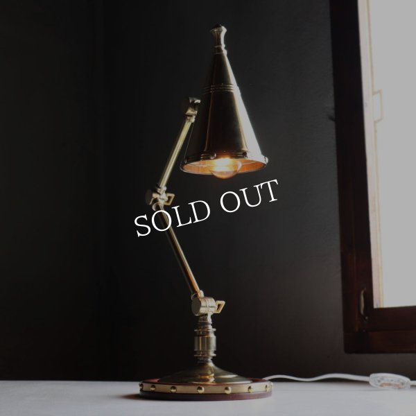 USAヴィンテージインダストリアル角度調整付きデスクライト真鍮・木｜アンティークテーブルランプ卓上照明