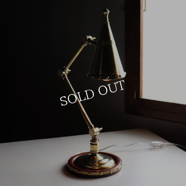 USAヴィンテージインダストリアル角度調整付きデスクライト真鍮・木｜アンティークテーブルランプ卓上照明