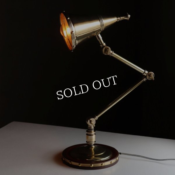 USAヴィンテージインダストリアル角度調整付きデスクライト真鍮・木｜アンティークテーブルランプ卓上照明