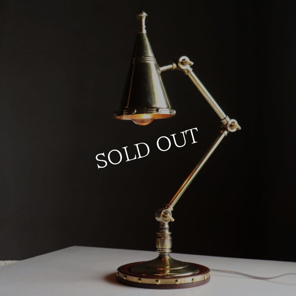 USAヴィンテージインダストリアル角度調整付きデスクライト真鍮・木｜アンティークテーブルランプ卓上照明
