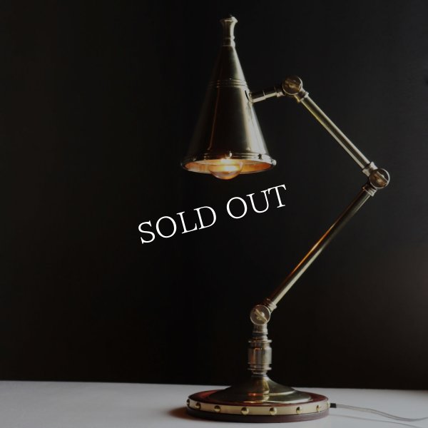 USAヴィンテージインダストリアル角度調整付きデスクライト真鍮・木｜アンティークテーブルランプ卓上照明