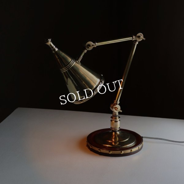 USAヴィンテージインダストリアル角度調整付きデスクライト真鍮・木｜アンティークテーブルランプ卓上照明