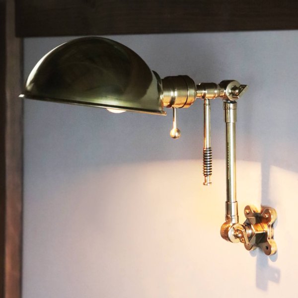 USAヴィンテージブラスラウンドシェードインダストリアルブラケットライト｜工業系真鍮製壁掛け照明