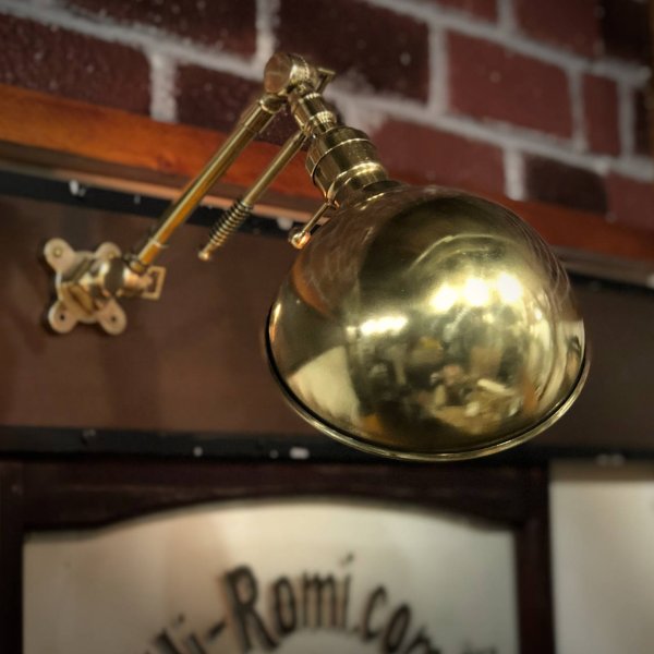 USAヴィンテージブラスラウンドシェードインダストリアルブラケットライト｜工業系真鍮製壁掛け照明