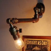 画像1: 工業系壁掛け照明｜真鍮製アンティークソケット＆銅製配管インダストリアルブラケットライトA