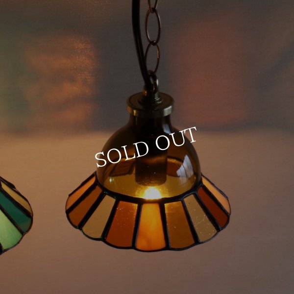 【受注製作】【アンバー・琥珀系】ステンドグラスミニペンダントライト花型｜吊下げ照明・天井照明