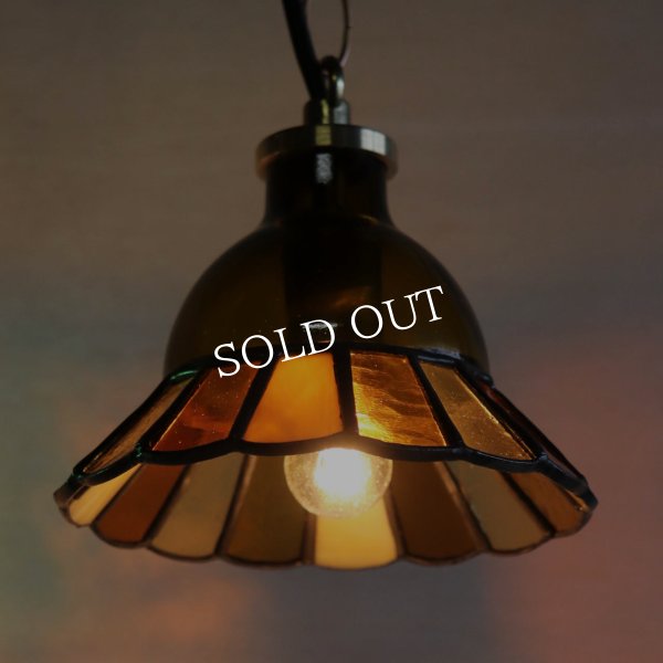 【受注製作】【アンバー・琥珀系】ステンドグラスミニペンダントライト花型｜吊下げ照明・天井照明