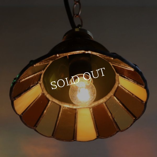【受注製作】【アンバー・琥珀系】ステンドグラスミニペンダントライト花型｜吊下げ照明・天井照明