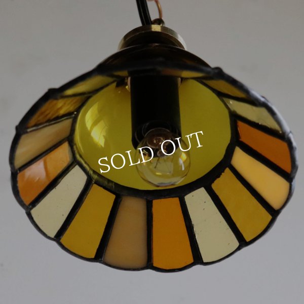 【受注製作】【アンバー・琥珀系】ステンドグラスミニペンダントライト花型｜吊下げ照明・天井照明