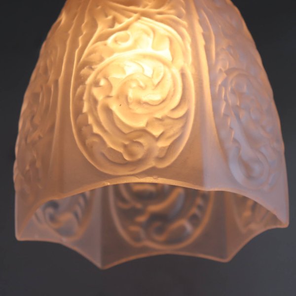 アンティーク天井照明｜花・植物6面レリーフUSAヴィンテージフロストガラスペンダントライト・アールヌーボー