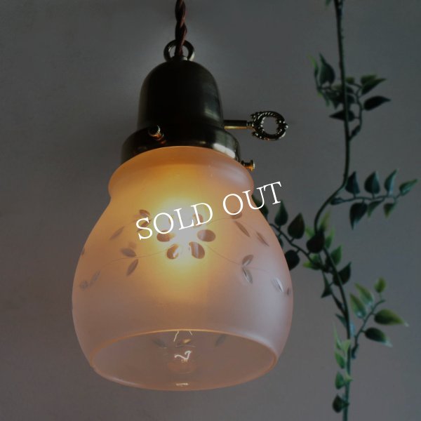 USAヴィンテージカットガラスシェードペンダントライト花柄｜吊下照明アンティーク切子