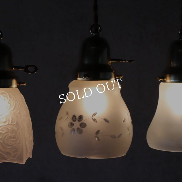 USAヴィンテージカットガラスシェードペンダントライト花柄｜吊下照明アンティーク切子