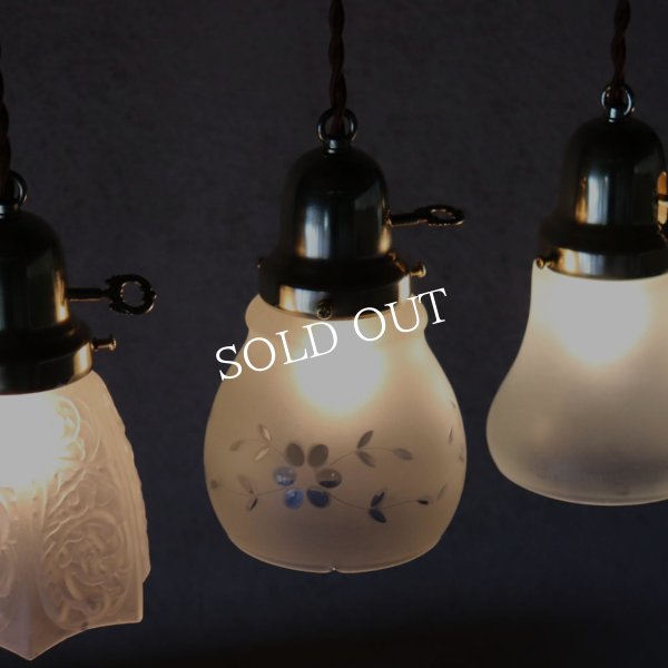 USAヴィンテージカットガラスシェードペンダントライト花柄｜吊下照明アンティーク切子