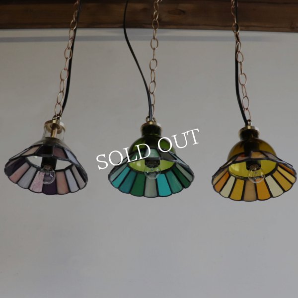 【グリーン・緑系】ステンドグラスミニペンダントライト花型｜吊下げ照明・天井照明