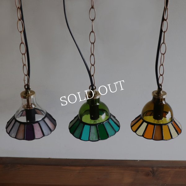 【グリーン・緑系】ステンドグラスミニペンダントライト花型｜吊下げ照明・天井照明