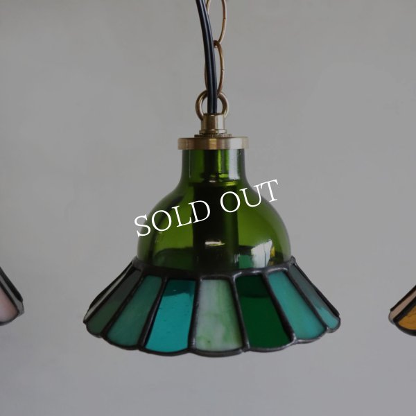 【グリーン・緑系】ステンドグラスミニペンダントライト花型｜吊下げ照明・天井照明
