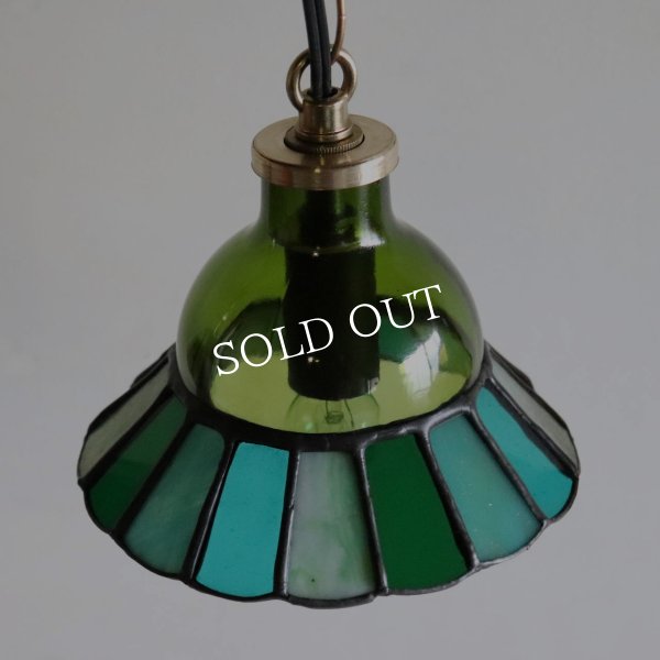 【グリーン・緑系】ステンドグラスミニペンダントライト花型｜吊下げ照明・天井照明