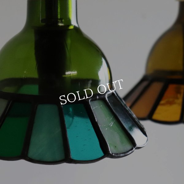 【グリーン・緑系】ステンドグラスミニペンダントライト花型｜吊下げ照明・天井照明