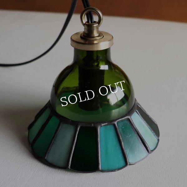 【グリーン・緑系】ステンドグラスミニペンダントライト花型｜吊下げ照明・天井照明