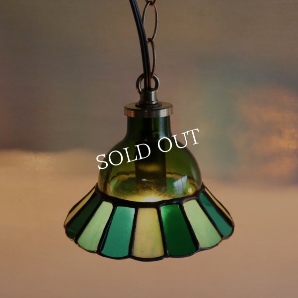 【グリーン・緑系】ステンドグラスミニペンダントライト花型｜吊下げ照明・天井照明