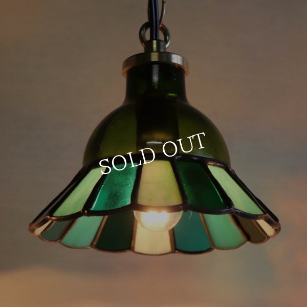 【グリーン・緑系】ステンドグラスミニペンダントライト花型｜吊下げ照明・天井照明