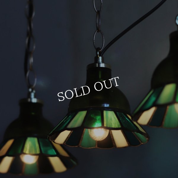 【グリーン・緑系】ステンドグラスミニペンダントライト花型｜吊下げ照明・天井照明