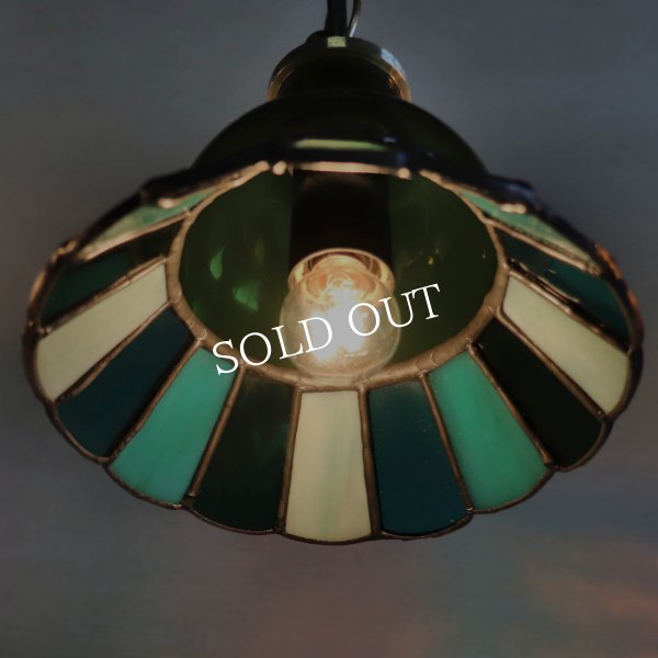 【グリーン・緑系】ステンドグラスミニペンダントライト花型｜吊下げ照明・天井照明