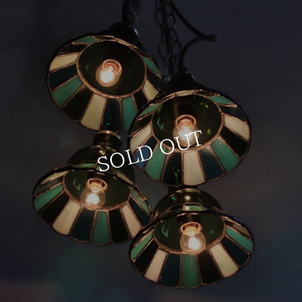 【グリーン・緑系】ステンドグラスミニペンダントライト花型｜吊下げ照明・天井照明