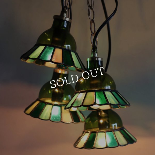 【グリーン・緑系】ステンドグラスミニペンダントライト花型｜吊下げ照明・天井照明