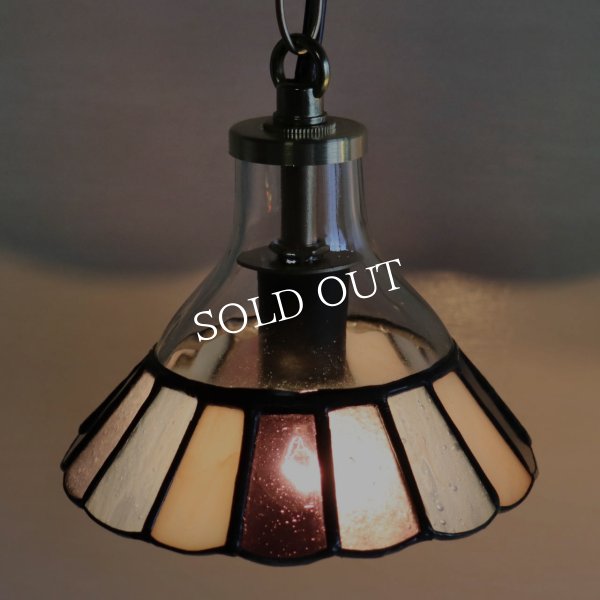 【ピンク・紫系】ステンドグラスミニペンダントライト花型｜吊下げ照明・天井照明