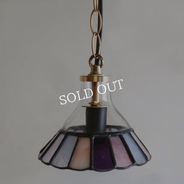 【ピンク・紫系】ステンドグラスミニペンダントライト花型｜吊下げ照明・天井照明