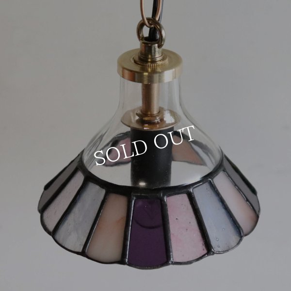 【ピンク・紫系】ステンドグラスミニペンダントライト花型｜吊下げ照明・天井照明