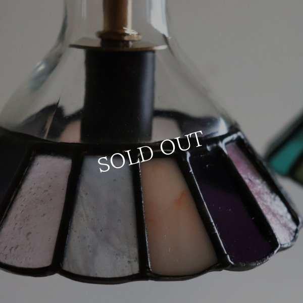 【ピンク・紫系】ステンドグラスミニペンダントライト花型｜吊下げ照明・天井照明