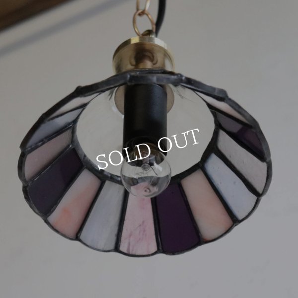 【ピンク・紫系】ステンドグラスミニペンダントライト花型｜吊下げ照明・天井照明
