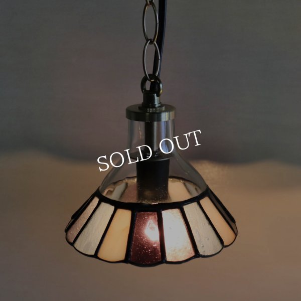 【ピンク・紫系】ステンドグラスミニペンダントライト花型｜吊下げ照明・天井照明